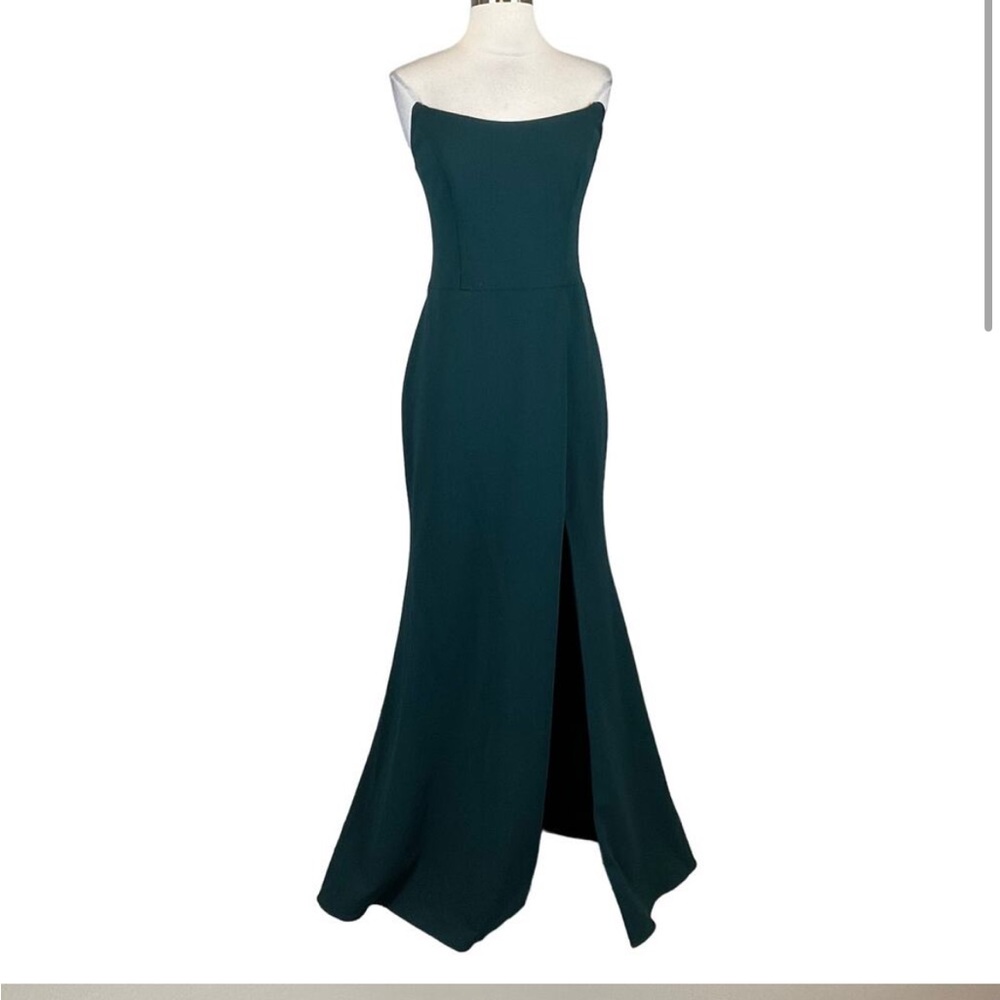 AQUA Women's Formal Dress Size 4 Green Crepe Strapless Thigh Slit Long Gown